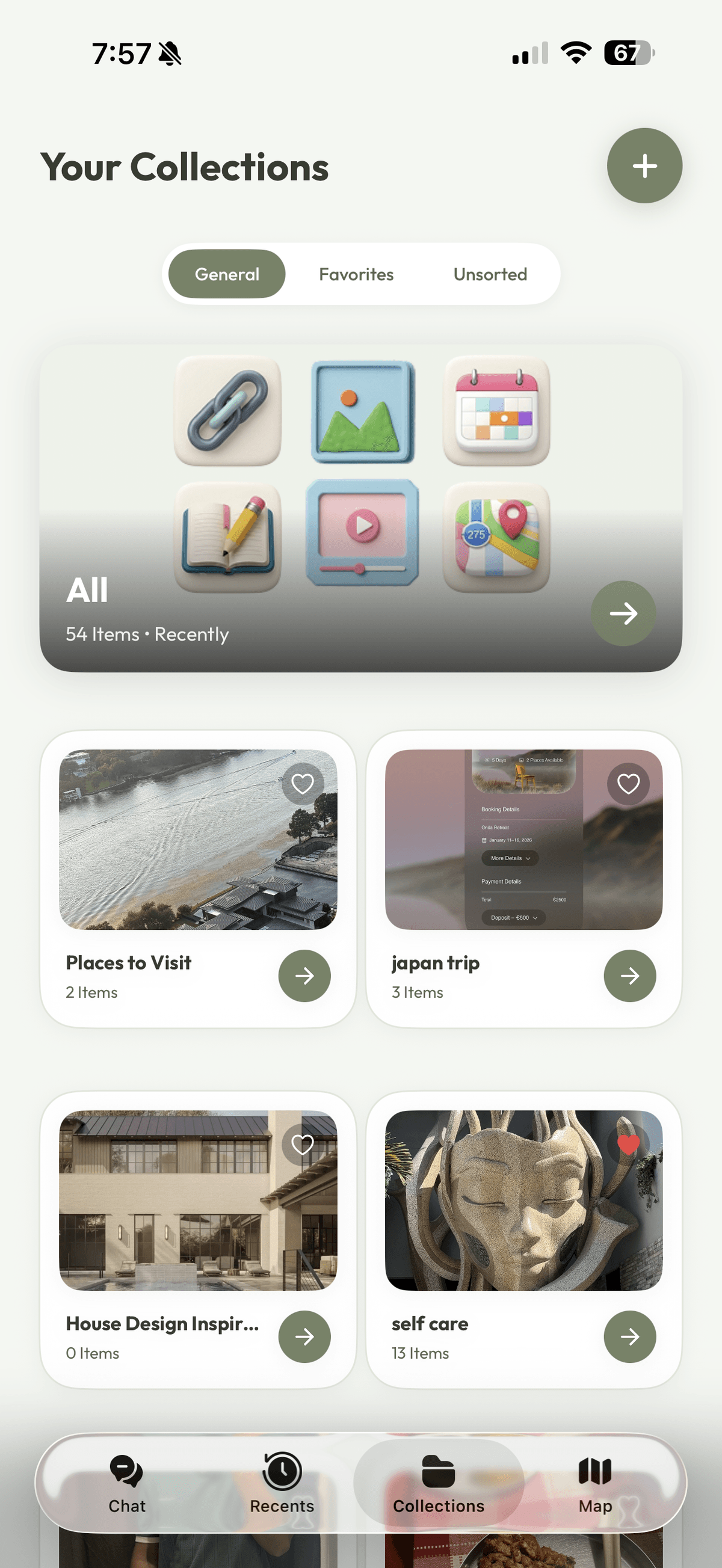 Your Collections — browse and organize saved context by category